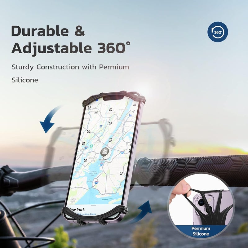 VUP Bike Phone Mount, Universal Bike Cell Phone Holder, 360° Rotatable, Silicone Bicycle Phone Mount Compatible with iPhone 15/14/13/Pro Max/Pro/mini/12/11/Xs/Max/Xr/X/7/8/Plus, 4.0''~6.7'' Cellphones - Image 2